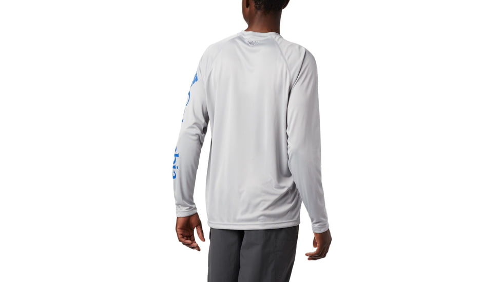 Columbia Terminal Tackle Long Sleeve Shirt - Mens, Cool Grey, Vivid Blue Logo, Small, 138826-028-S