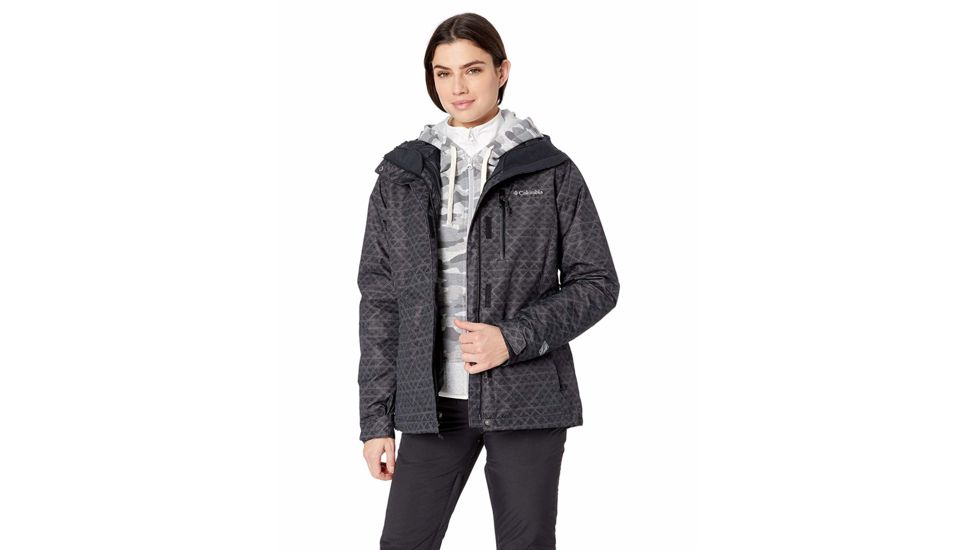 Columbia Whirlibird III Interchange Jacket, Black Diamonds Print, Extra Small - Womens, 1801151011-XS