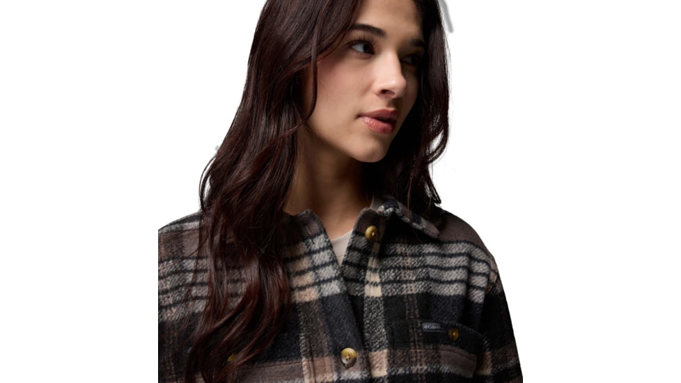 Columbia Wildest Venture Long Fleece Coat - Womens, Black Vagabond Plaid, Extra Small, 2136171-010-XS