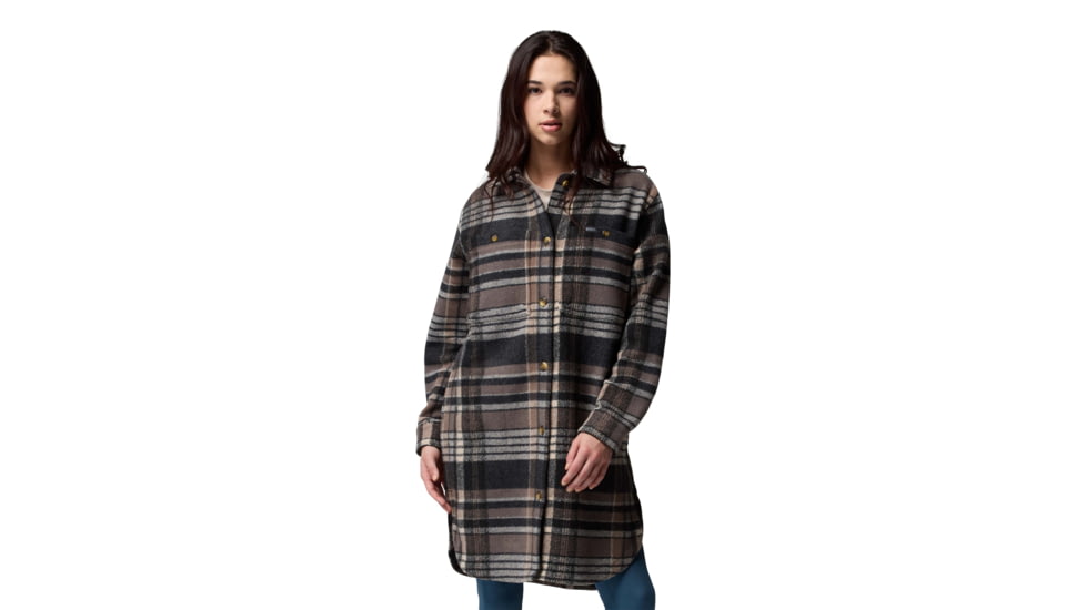 Columbia Wildest Venture Long Fleece Coat - Womens, Black Vagabond Plaid, Extra Small, 2136171-010-XS