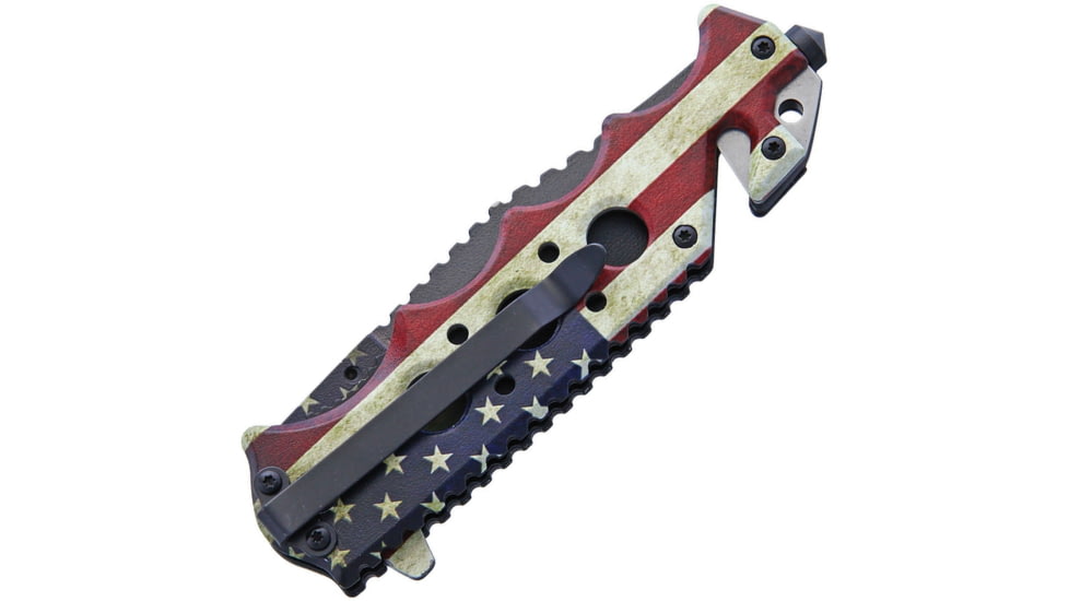 Combat Ready Flag Linerlock A/O Folding Knife, 4.75in Closed, 3.5in SS Clip Point Blade, Finger Grooved Aluminum, PK2747 / CBR368