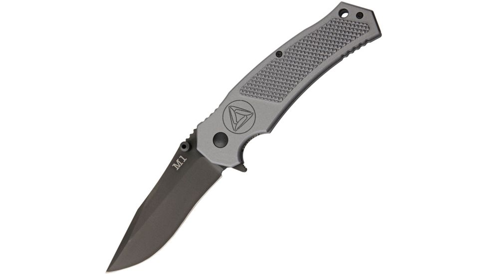 Combative Edge M1 Tuxedo Gray A/O Folding Knife,3.75in,Stainless Steel,Standard Edge,Drop Point,Tuxedo Gray,Titanium Handle CBE00453