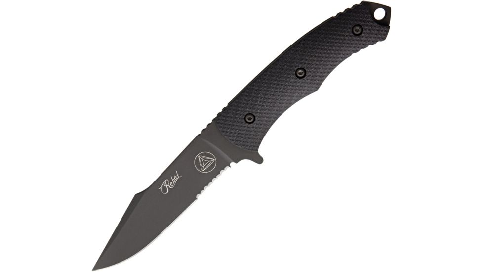 Combative Edge Rebel Fixed Blade Serrated Fixed Blade Knife, 5in, Partially Serrated, Drop Point, Black, G10 Handle CBE00441