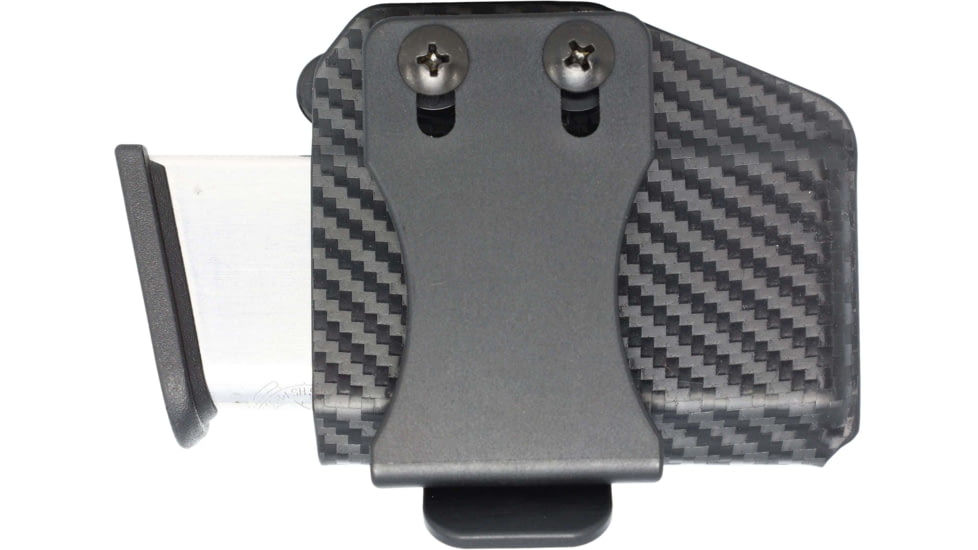 Rounded 9/40 Single Stack, OWB KYDEX Double Magazine Holster, Carbon Fiber, CEX-940-SS-CF-DBLMAG