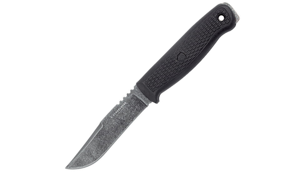 Condor Bushglider Knife Black, 4.25 black stonewash finish 1095HC steel clip poi, Black textured polypropylene handle, CTK3950-4.2HC