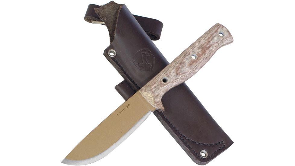 Condor Tool and Knife Desert Romper Knife Fixed Blade Knife, 4.5in, 1075HC Steel, Drop Point, Natural, Canvas Micarta Handle, CTK3909-4.5