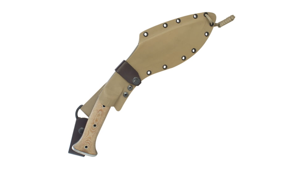 Condor Tool and Knife K-Tact Kukri Knife Desert Knife, 15in Overall, 9.75in Blasted Satin 1075Hc Steel Blade, Natural Canvas Micarta Handle, SS Pommel, Tan Kydex Sheath, CTK1811-10