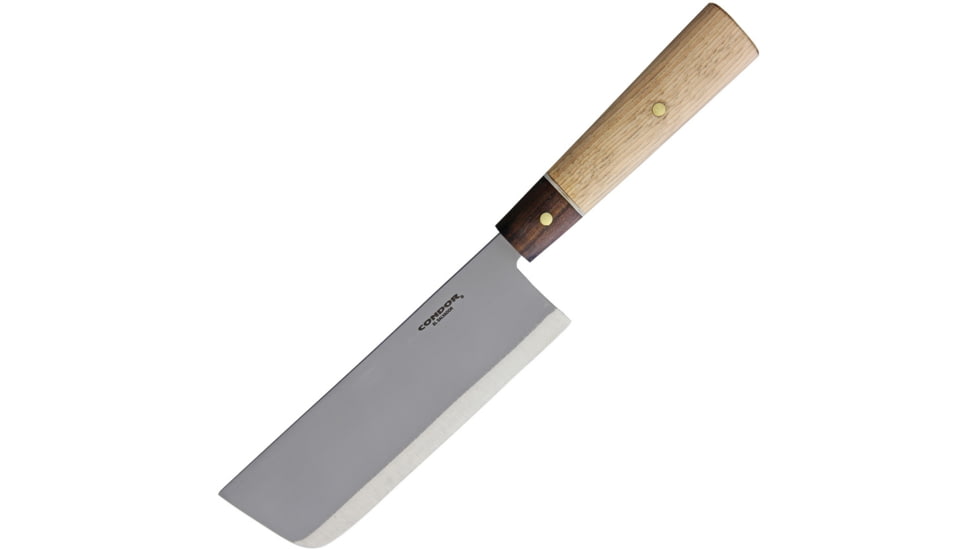Condor Tool and Knife Kondoru Kitchen Nakkiri Knife Kitchen Knives, 11.75in Overall, 6.5in 1095Hc Steel Blade, Blasted Satin Blade, Hickory And Walnut Wood, CTK5001-7.0