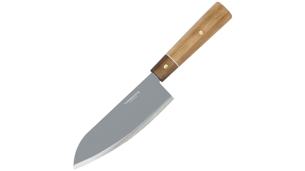 Condor Tool and Knife Kondoru Santoku Knife Kitchen Knives, 11.5in Overall, 6.25in Blasted Satin 1095Hc Steel Blade, Hickory And Walnut, CTK5000-6.5