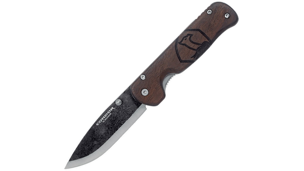 Condor Krakatoa Framelock Walnut Folding Knife, 3.5 natural finish 1095HC steel blade, Walnut handle with stainless back handle, CTK3952-4.2HC
