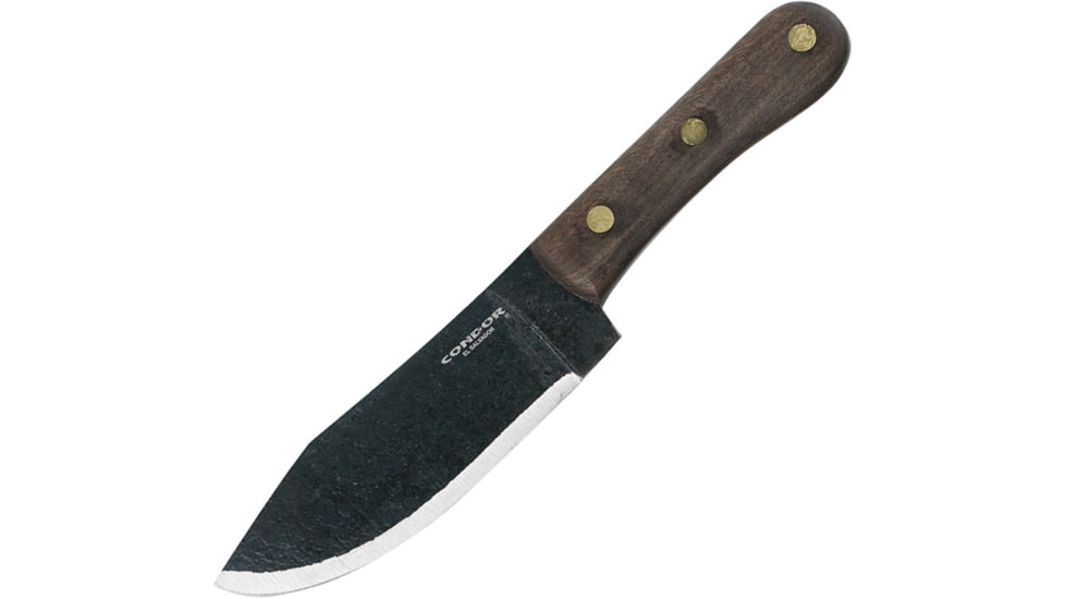 Condor Tool and Knife Mini Hudson Bay Knife, 8.88in Overall, 4.88in Condor Classic Finish 1075Hc Steel Drop Point, Walnut Handle, Black Leather Sheath, CTK2816-4.9HC