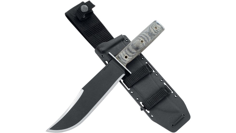 Condor Tool and Knife Operator Bowie Knife Fixed Blade Knife, 7.5in, 1075HC Steel, Clip Point, Black, Linen Micarta Handle, CTK1806-7.5