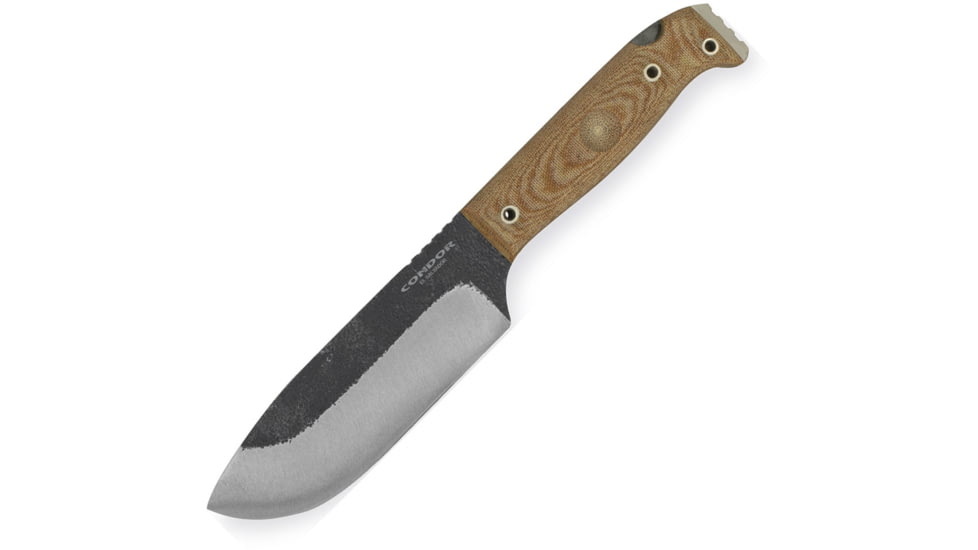 Condor Tool and Knife Selknam Knife, 9.5in Overall, 5in Condor Classic Finish 1075Hc Steel Blade, Natural Canvas Micarta Handle, Brown Leather Sheath, CTK3921-5.1HC