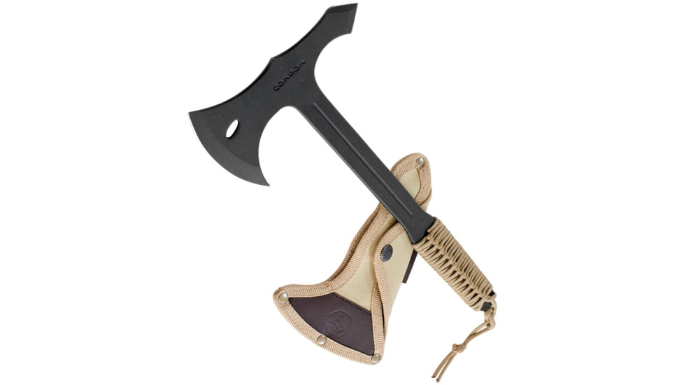 Condor Tool and Knife Throwing Axe Canvas Sheath, 12.75in Overall, 3.63in Cutting Edge, 7in Black Powder Coated 1075Hc Steel Axe Head, Tan Cord Wrapped Handle, Tan, CTK1401-1.4
