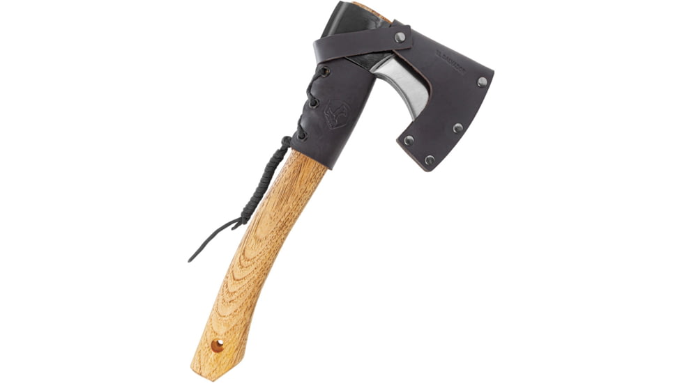 Condor Tool and Knife Mountaineer Trail Hatchet, 14.13in Overall, 5.75in 1060HC Steel Axe Head w/ 3.5in Cutting Edge, Burnt American Hickory Handle, Black Leather Belt Sheath, CTK2854-6.3-HC