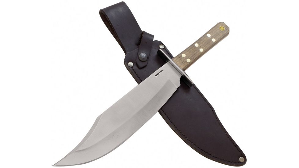 Condor Tool and Knife Undertaker Bowie Knife Fixed Blade Knife, 10in, 1075HC Steel, Clip Point, Satin, Brown, Walnut Handle CTK2804103
