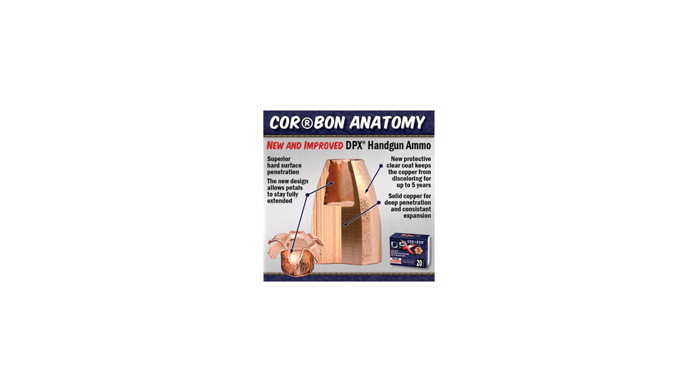Cor Bon 380 Auto 80 Grain Jacketed Hollow Point -DPX Brass Cased Pistol Ammo, 20 Rounds, DPX38080/20
