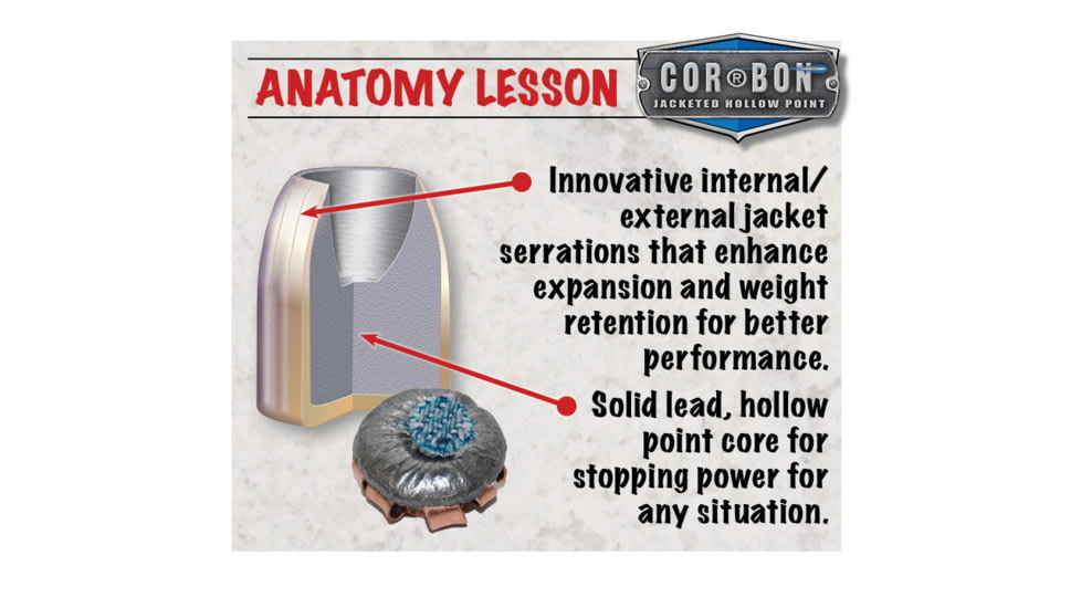 Cor Bon 40 S&amp;W 150 Grain Jacketed Hollow Point Brass Cased Pistol Ammo, 20 Rounds, SD40150/20