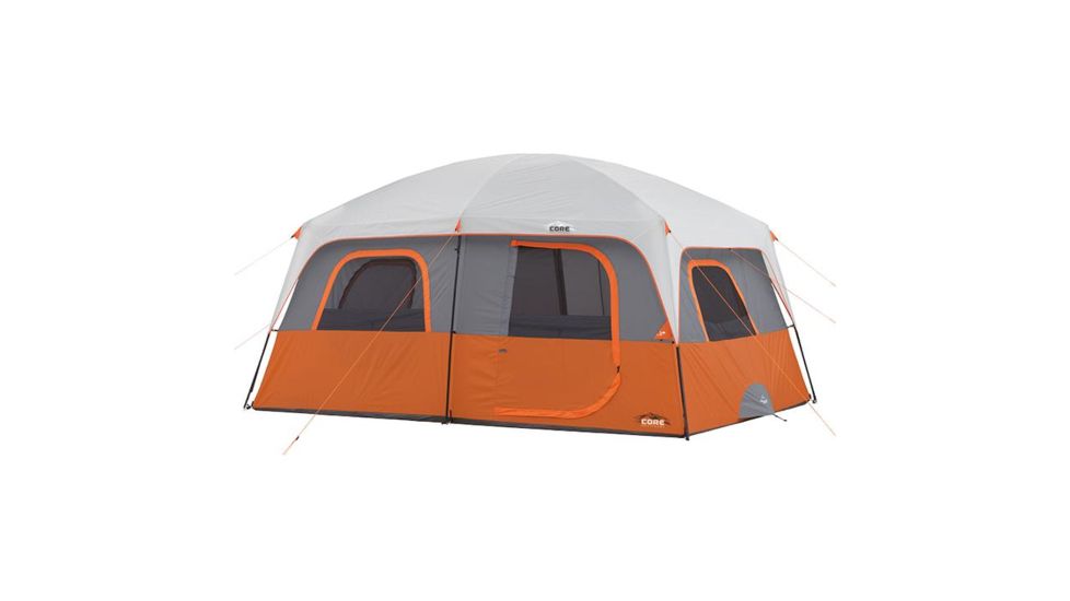 Core Equipment 10 Person Straight Wall Cabin Tent, Orange/Gray, 14 x 10 ft, 40034