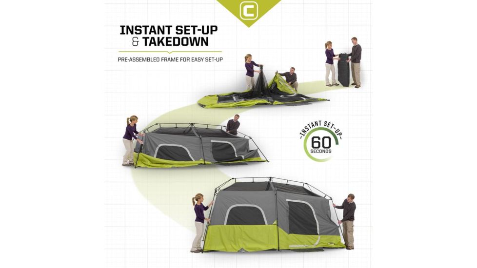 Core Equipment 9 Person Instant Cabin Tent, Green/Gray, 14 x 9 ft, 40008