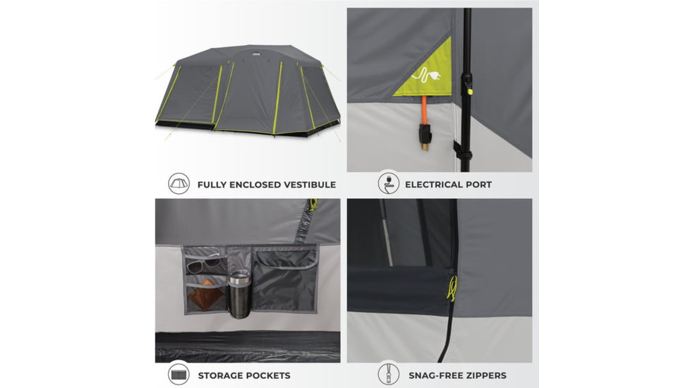 Core Equipment 9 Person Instant Cabin Tent w/ Full Fly, Grey, 40217