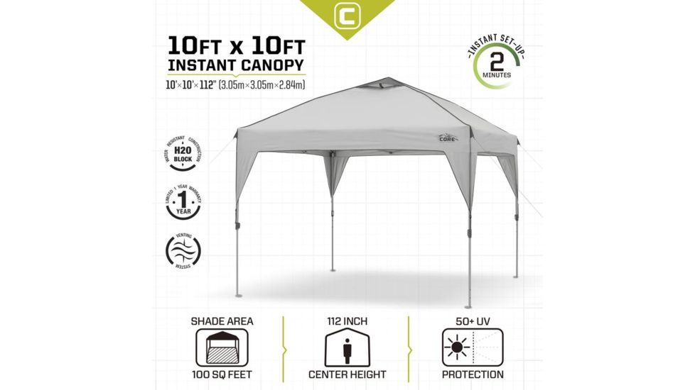Core Equipment Instant Canopy, Gray, 10x10 ft, 40017