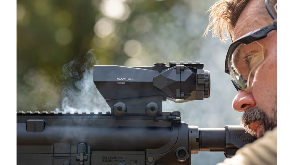 Cosmic Tactical Saturn 4x32mm Tactical Rifle Scope, 32mm Tube, Prismatic, Chevron Reticle, Black, S4x32