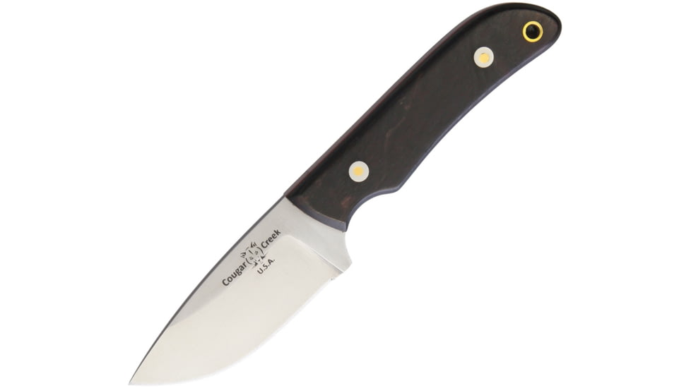 Cougar Creek EZE Skinner Africanwood, 7in, ATS-34, Brown Leather Knife, 7in Overall, 3in Satin Ats-34 SS Blade, African Blackwood Handle, Brown Leather Sheath, TFCC4