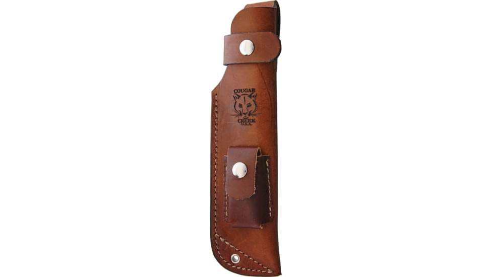 Cougar Creek Wilderness Survivor Camo Knife, 10.5in Overall, 5.75in Satin 1095Hc Steel Blade, Camo Linen Micarta Handle, Green Liners, Brown Leather Sheath, QC0113 CAMO MICARTA