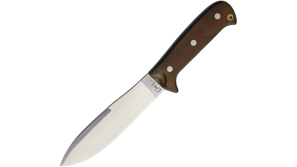Cougar Creek Wilderness Survivor Camo Knife, 10.5in Overall, 5.75in Satin 1095Hc Steel Blade, Camo Linen Micarta Handle, Green Liners, Brown Leather Sheath, QC0113 CAMO MICARTA