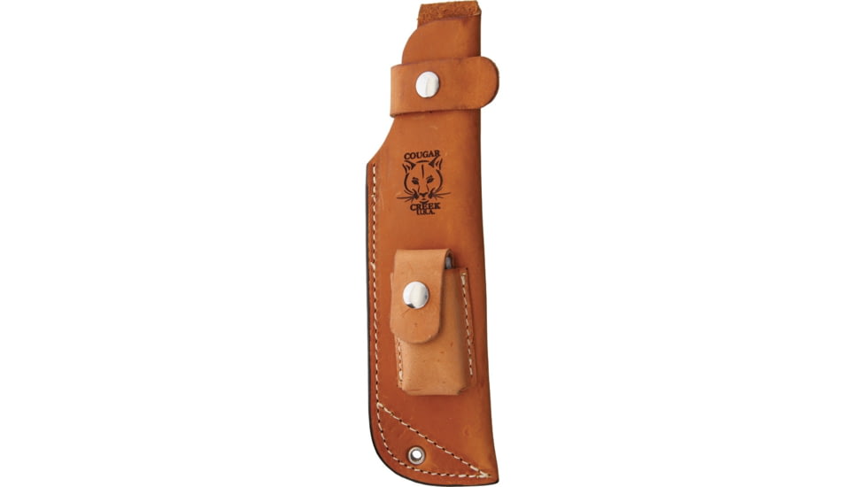 Cougar Creek Wilderness Survivor Knife, 10.5in Overall, 5.75in Satin 1095Hc Steel Blade, OD Green Linen Micarta Handle, Yellow Liners, Brown Leather Sheath, QC0113 OD MICARTA