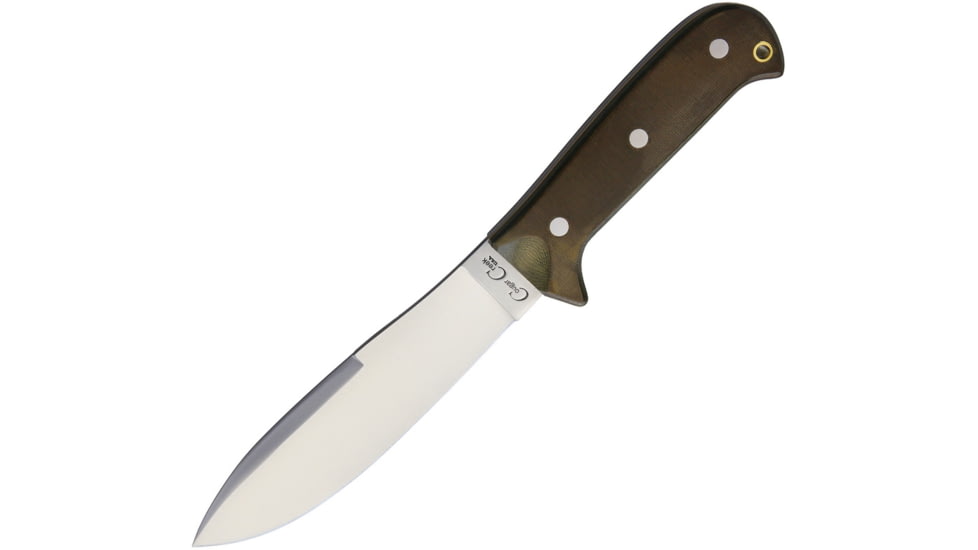 Cougar Creek Wilderness Survivor Knife, 10.5in Overall, 5.75in Satin 1095Hc Steel Blade, OD Green Linen Micarta Handle, Yellow Liners, Brown Leather Sheath, QC0113 OD MICARTA