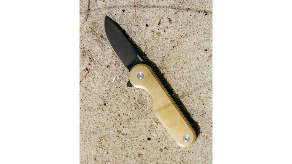 Craighill Rook Framelock Brass Folding Knife, 3.25in Closed, 2.25in Black PVD Coated 12C27 Sandvik Stainless Blade, Brass Handle, FFKBR5490