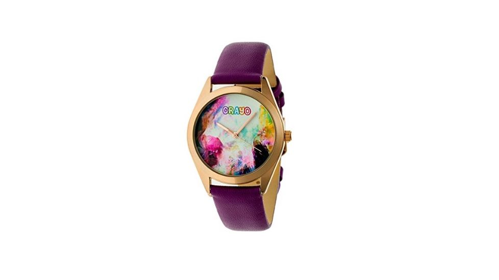 Crayo Graffiti Leather-Band Watch, Multicolor/Purple, CRACR4006