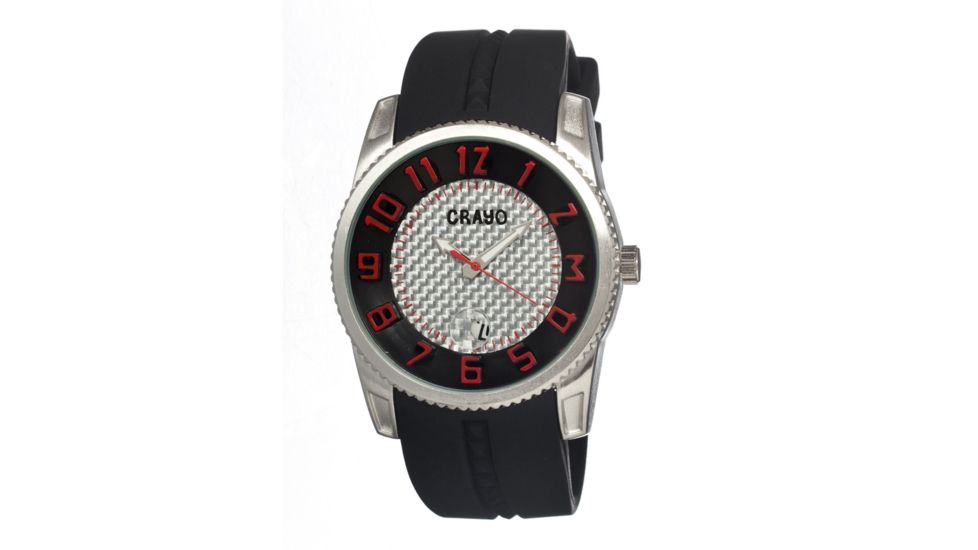 Crayo Rugged Quartz Watch w/ Magnified Date, Black/Red, Standard CRACR0906