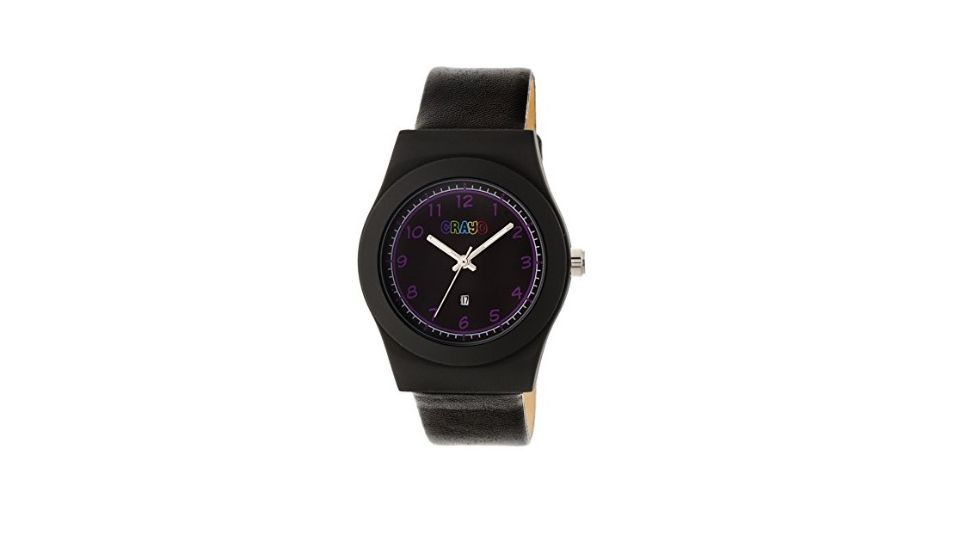 Crayo Womens Dazzle Leather-Band Watch w/Date, Black, CRACR4101