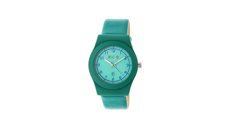 Crayo Womens Dazzle Leather-Band Watch w/Date, Teal, CRACR4102