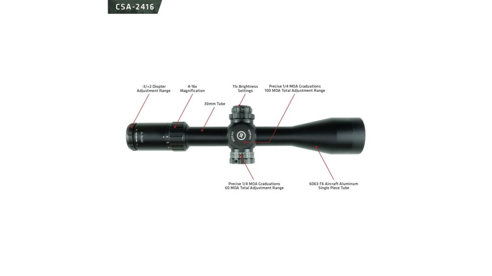 Crimson Trace 2 Series Sport Rifle Scope, 4-16x50mm, FFP, 30mm Tube, MR1-MOA Illuminated Reticle, Black CSA-2416