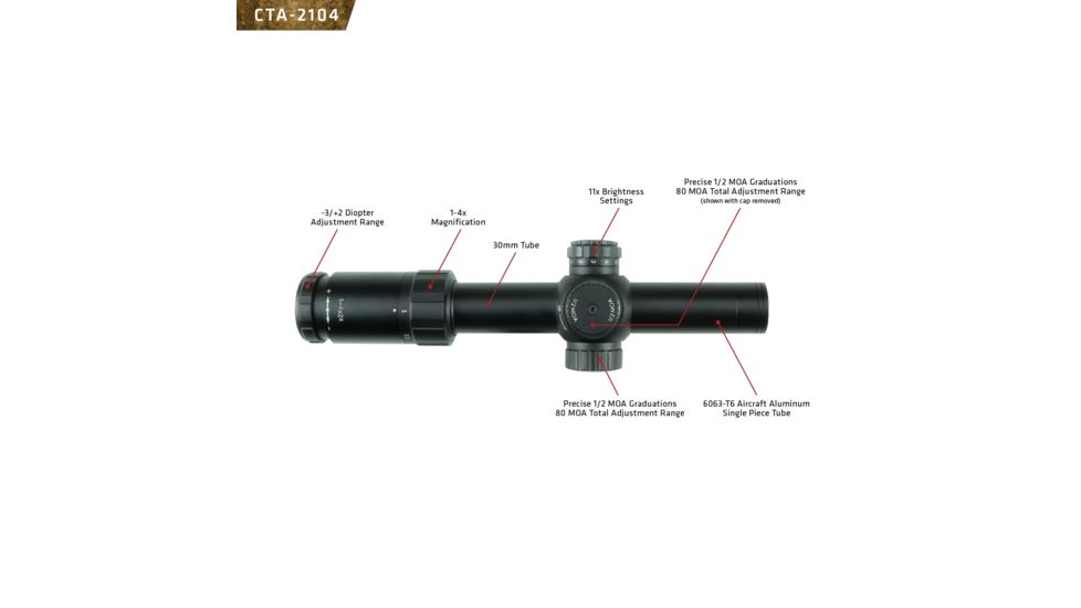 Crimson Trace 2 Series Tactical Rifle Scope, 1-4x24mm, FFP, 30mm Tube, SR4-MOA Illuminated Reticle, Black CTA-2104
