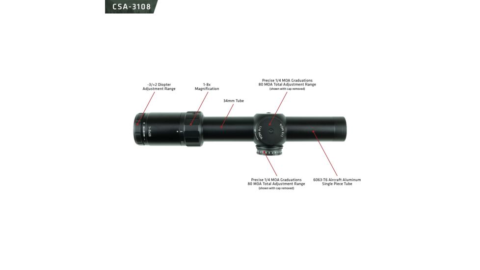 Crimson Trace 3 Series Sport Rifle Scope, 1-8x28mm, FFP, 34mm Tube, SR2-MOA Reticle, Black CSA-3108