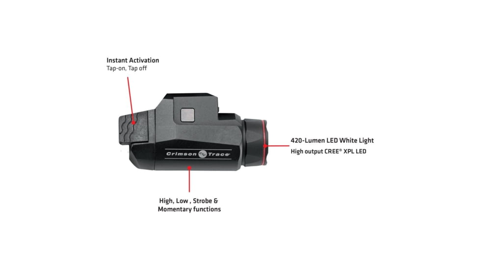 Crimson Trace CMR-208 Rail Master Universal Tactical Cree XPL LED Weapon Light, CR123, White, 420 Lumens, Black, CMR-208