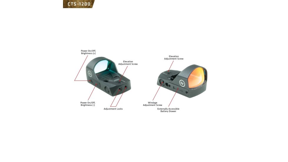 Crimson Trace Compact Electronic Open Reflex Sight for Pistols, 3.25 MOA, Burris Docter Mount, Black CTS-1200