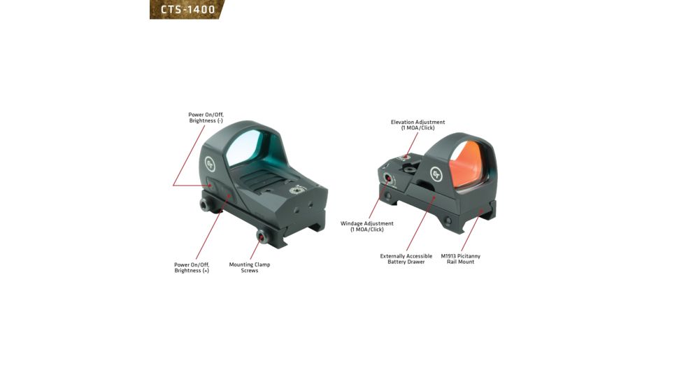 Crimson Trace Compact Electronic Open Reflex Sight for Rifles/Shotguns, 3.25 MOA, Wide FOV, Picatinny Mount, Black CTS-1400