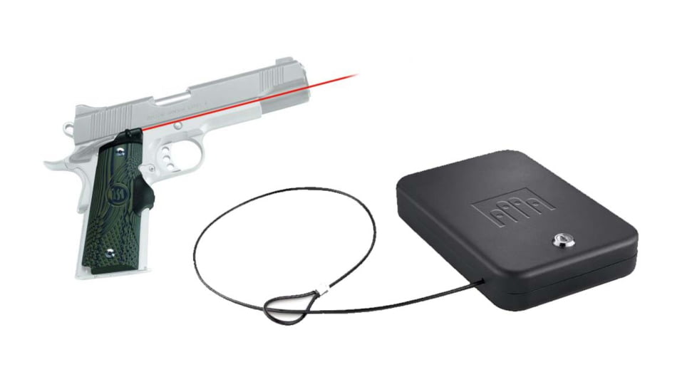 Crimson Trace Master Series Red Laser Grip w/ Green G10 Handles for 1911 Full-Size Handguns, and Nanovault NV 200 Hand Gun Safe, LG-910-KIT1