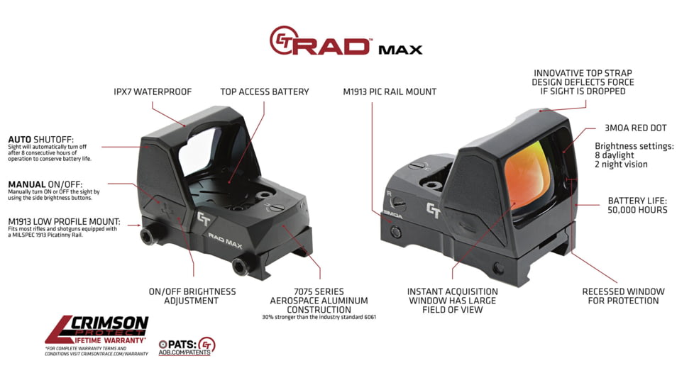 Crimson Trace RAD Max Large Open Reflex Red Dot Sight, 3.5 MOA Red Dot Reticle, Black, 01-01980