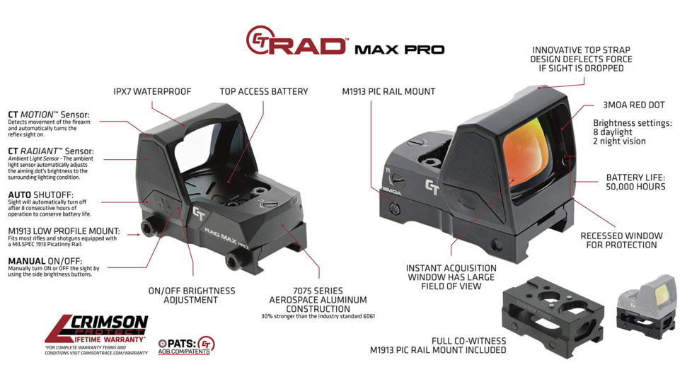 Crimson Trace Rad Max Open Reflex Red Dot Sight, 1x3.25 MOA Dot Reticle, Black, 01-01990