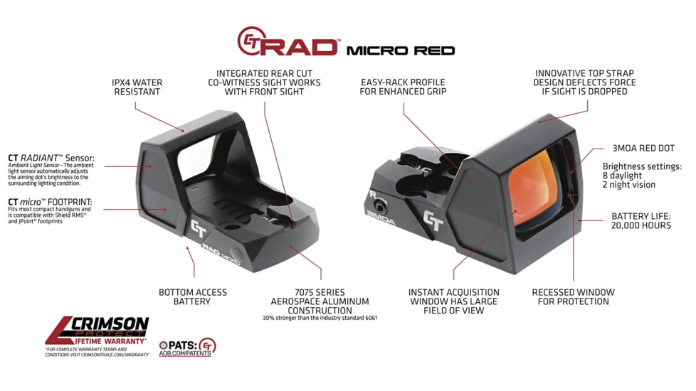 Crimson Trace RAD Mircro Red Dot Sight, 3 MOA Red Dot Reticle, Black, 01-01800