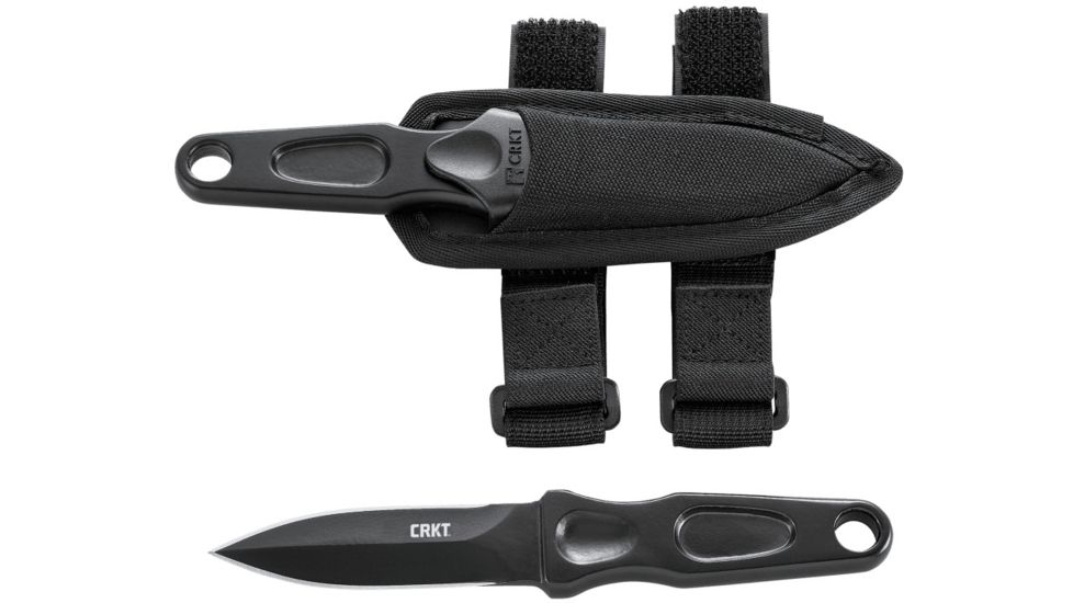 CRKT A.G. Russell Sting, Black Handle &amp; Blade, Plain,Zytel Sheath CR2020