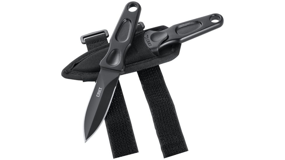 CRKT A.G. Russell Sting, Black Handle &amp; Blade, Plain,Zytel Sheath CR2020