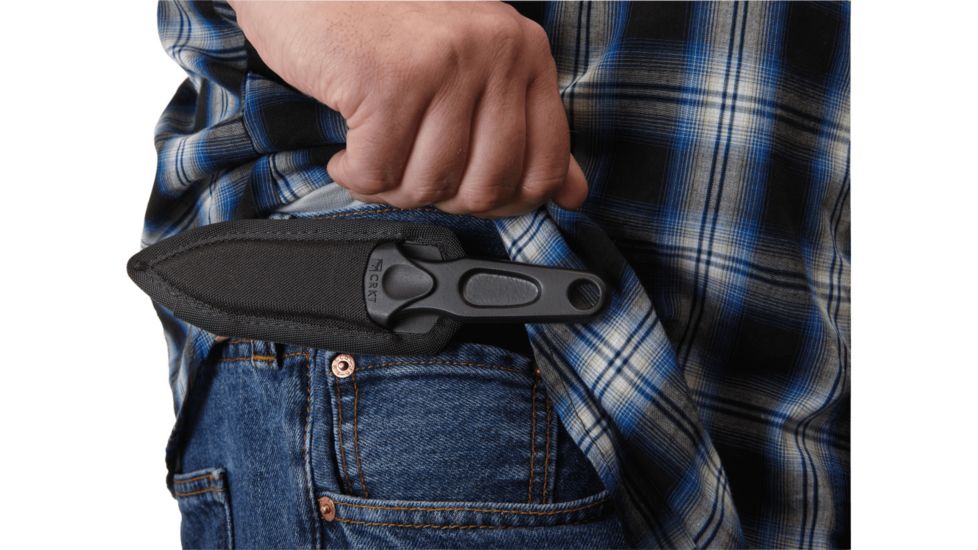 CRKT A.G. Russell Sting, Black Handle &amp; Blade, Plain,Zytel Sheath CR2020